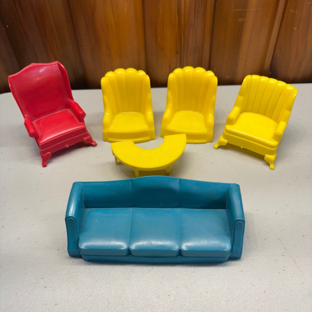 Vintage Dolhouse Living Room Shell Chairs Couch Marx Plasco 50s 60s Retro